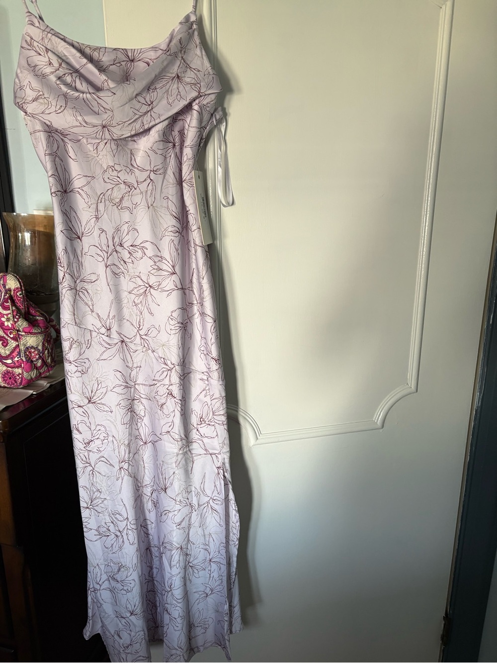 Lavender Floral Maxi Slip Dress with Cowl Neck